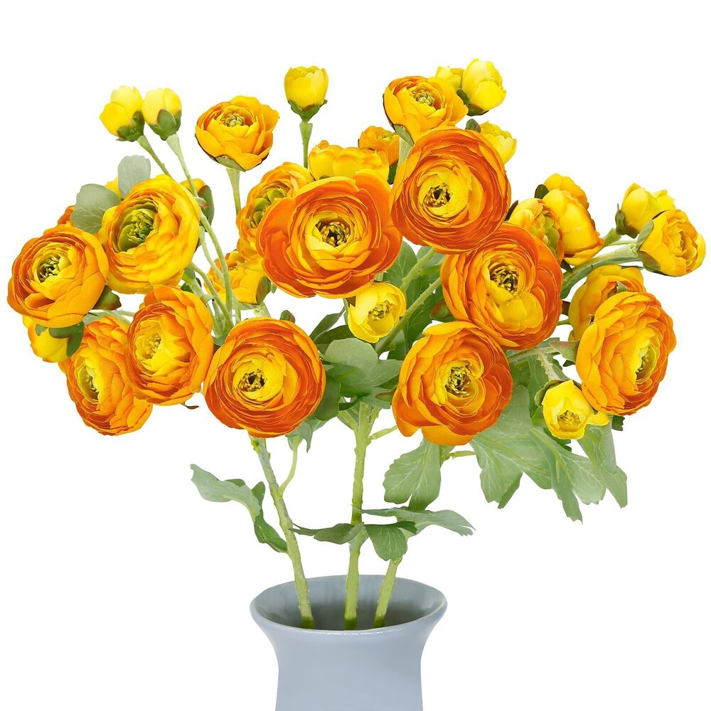 2204 Mini Ranunculus Artificial Flowers Bulk 21.6", 3 Pcs 36 Heads Faux